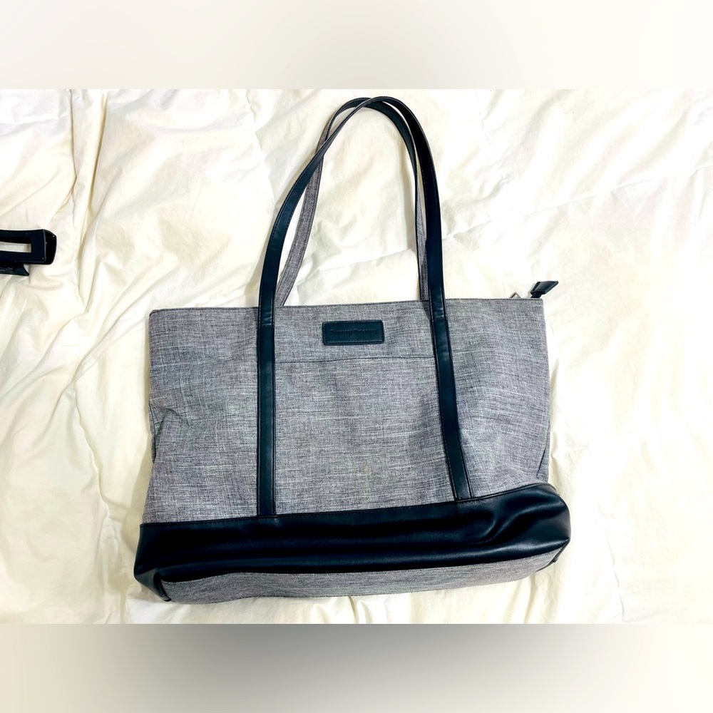 Grey Tote Laptop beach bag black leather